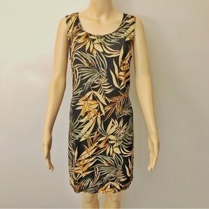 Vintage Tradition Tropical Floral Pattern Artsy Sleeveless Midi Dress. US 10.